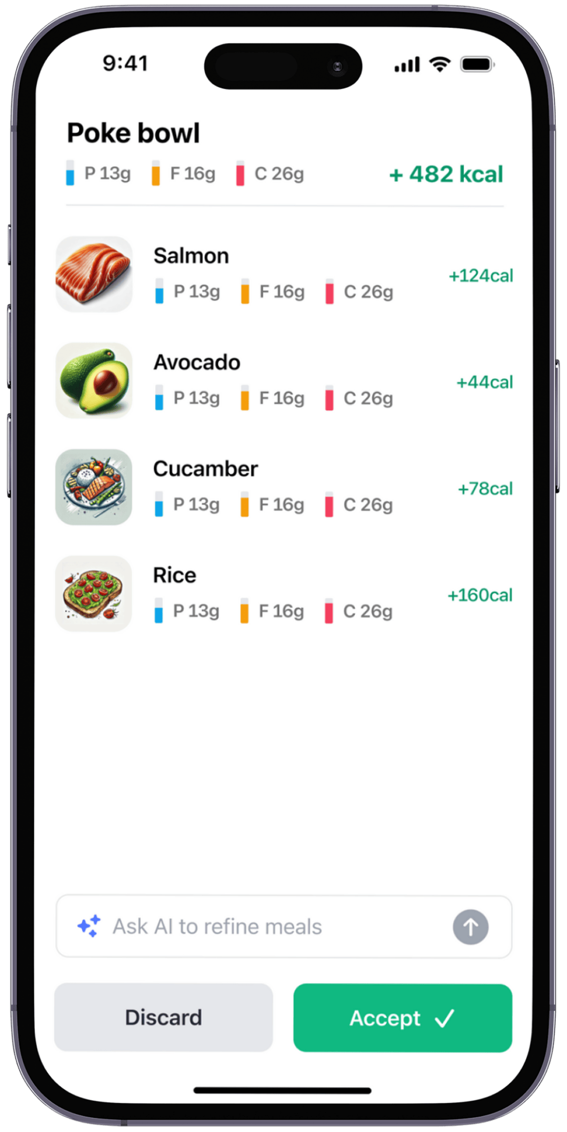 Calsnap's minimal interface showing clean nutrition tracking without distractions